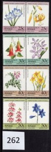 $1 World MNH Stamps (0262), Tuvalu, Flowers, set of 8 (4 pairs)