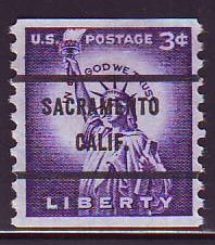 Sacramento CA, 1057-71 Bureau Precancel, 3¢ coil Statue of Liberty