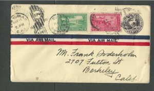 1932 #617 & 618 On Amber Cover Pays New Low 5c Airmail Rate To Calif From NY