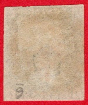GBR SC #1 U (J,J) 1840 Queen Victoria 4 margins w/red MC CV $390.00