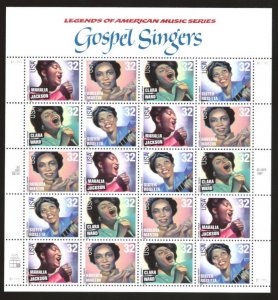 US #3216 - 19, 32c Gospel Singers,  Sheet, VF mint never hinged, Fresh Sheet ...