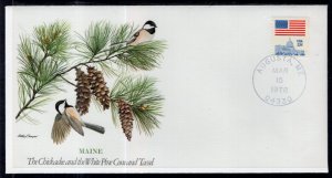 US State Bird and Flower,Chickadee,White Pine Cone,ME Fleetwood 1978 Cover