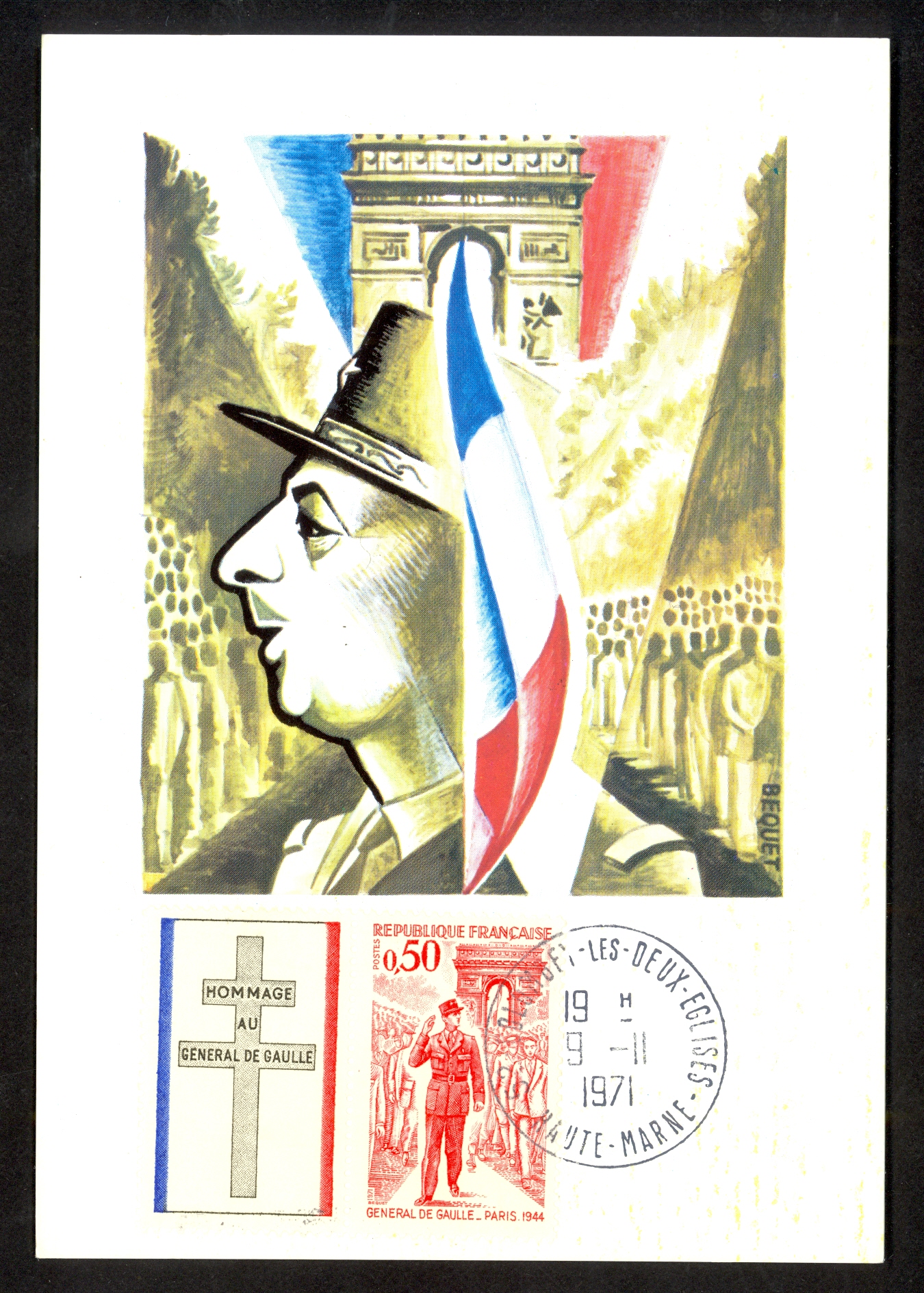 FRANCE 1971 CHARLES DE GAULLE ENTERS PARIS MAXI CARD FDC HAUTE MARNE ...