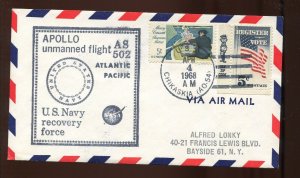 APOLLO 6 AS-502 USS CHIKASKIA RECOVERY SHIP APR 4 1968 HANDSTAMP COVER GT180