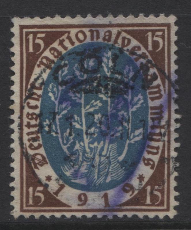 GERMANY -Scott 106- Nat.Assembly-1919 - Used - Single 15pf Choc & Blue Stamp2