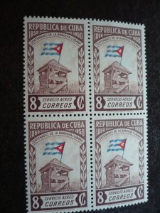 Stamps - Cuba - Scott# C41-C43,E13 - Mint Hinged Set of 4 Stamps in Blocks of 4