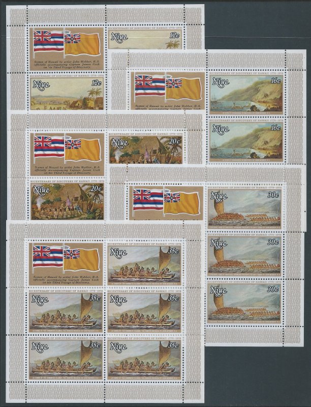 Niue #214-18 NH Capt Cook Hawaii Arrival Bicent. (5 Sheet...