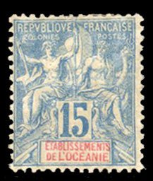 French Colonies, French Oceania #8 Cat$35, 1892 15c blue, hinged