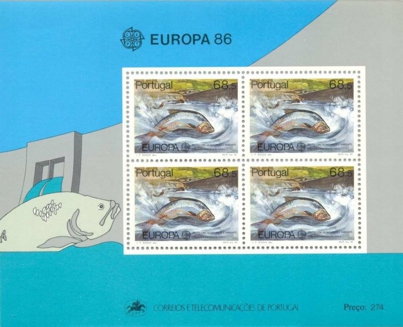 Portugal 1986 MNH Souvenir Sheet Stamps Scott 1672a Europa CEPT Fish