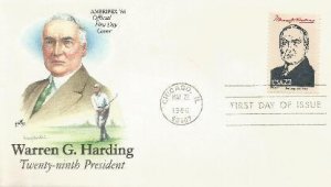 Ameripex Harding FDC Arcraft color cachet #!