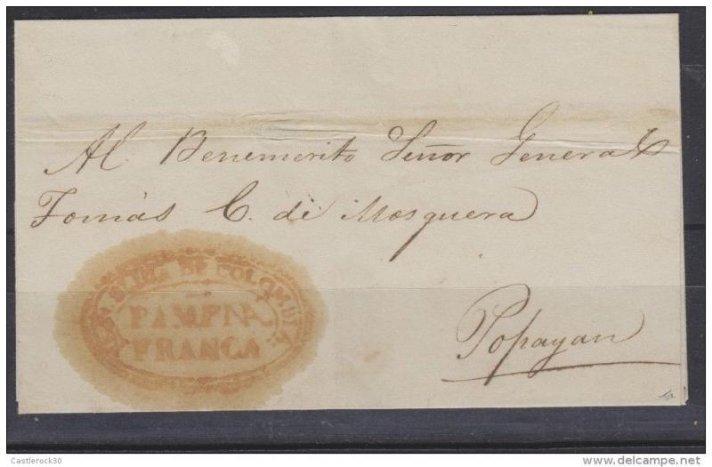 O) 1840 COLOMBIA, PRESTAMP COVER FROM PAMPNA - PAMPLONA, TO POPAYAN, ADDRESSED T 