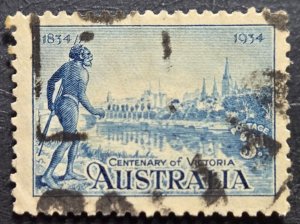 Stamp Australia 1934 Yarra Yarra Tribesman & view of Melbourne #144a used