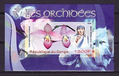 Congo, 2009 Cinderella issue. Mother Teresa & Orchid, IMPERF s/sheet.