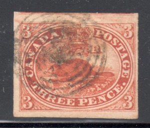 Canada Used #4v XF Select -- Deep RED shade Thick paper -- Beaver Imperforated