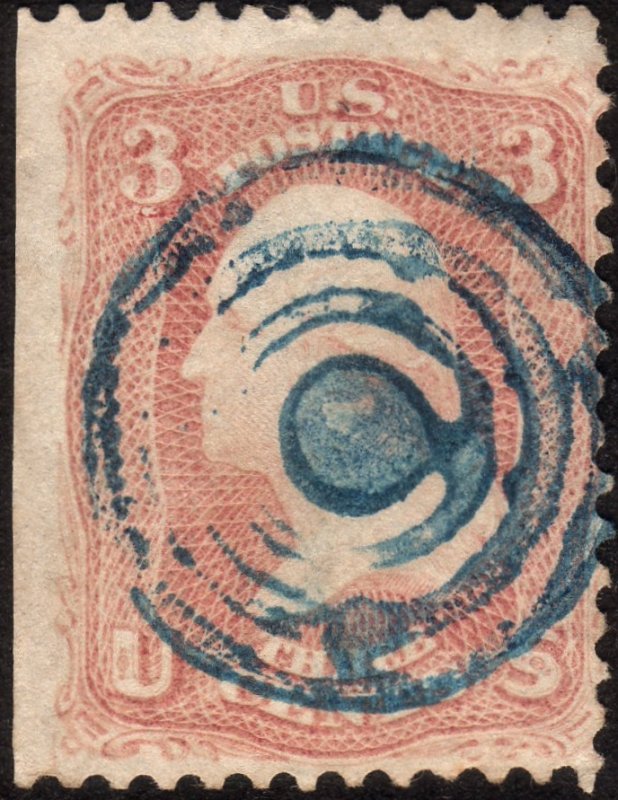 1861, US 3c, George Washington, Used, Sc 65, Blue cancel