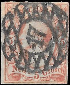 1855 SAXONY SC# 13 USED ng  - CV $ 60 - NICE STAMP