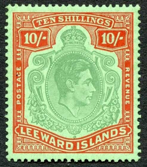 Leeward Is SG113 10/- Bluish green and deep red/green Fine M/M Cat 200 pounds