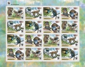 Angola - WWF & Monkeys 16 Stamp  Sheet 1A-064