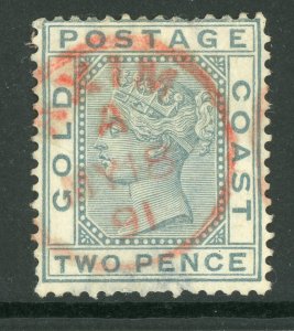 Gold Coast 1884 British Colony 2¢ Grey QV Scott # 14 Red Cancel S243