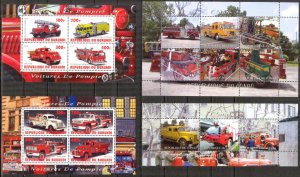 Burundi Congo 2010 2012 Cars Fire Trucks 4 sheets MNH Cinderella {a22}