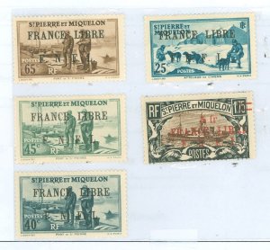 St. Pierre & Miquelon #221/229/231/232/235 Unused Single