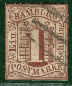 Germany States HAMBURG Classic Scott.2 1s Brown (1859) Used Cat $95- GGREEN4