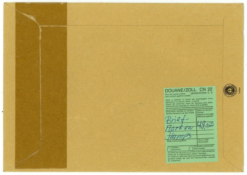 Germany to USA Deutsche Post Registered Land Mail Economy Cover Customs Label