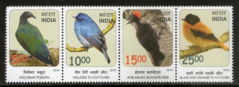 India 2016 Birds Near Threatned Pigeo Flycatcher Wildlife Fauna 4v Set MNH