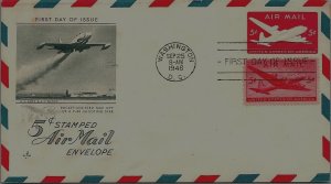 1946 5C AIRMAIL, stamped envelop, U/A., ARTCRAFT FDC,