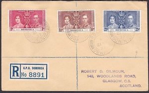 DOMINICA 1937 Coronation set on registered cover...........................a3654