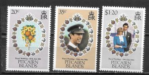 Pitcairn Islands 206-8 Diana Wedding set MNH (lib)