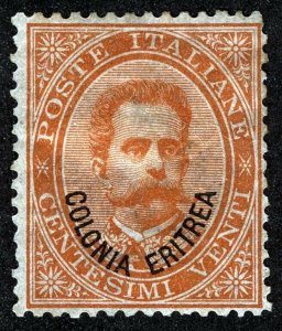 Eritrea Sc 5 Orange 20c 1892 Ovrprnt Type “B” Blk Hinge Remnant Original Gum