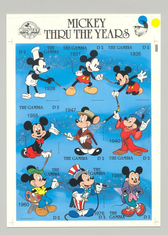Gambia #814 Disney, Mickey 60th Anniversary 1v M/S of 9 Imperf Chromalin Proof