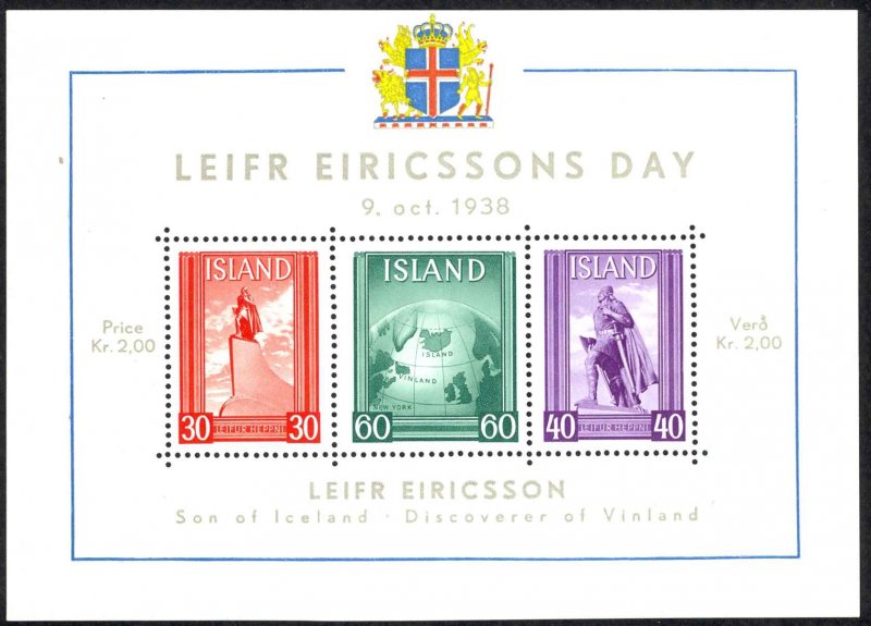 Iceland Sc# B6 MH Souvenir Sheet 1938 Leif Ericsson Day