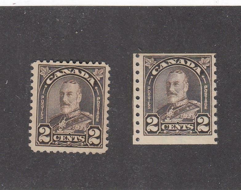 CANADA (MK6697) # 166-MH/ #182-MNH  2cts 1931 KGV ARCH/LEAF/1 COIL /BROWN CV $43