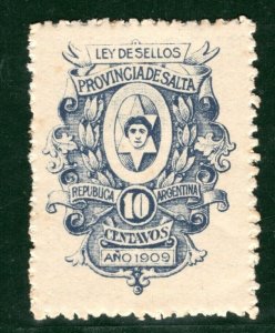 ARGENTINA *SALTA* Local Revenue Stamp 10c *LEY DE SELLOS* 1909 Mint MM Y2WHITE65