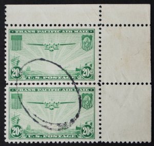 U.S. Used #C21 20c Air Mail Corner Sheet Margin Pair, Superb Jumbo. Gem!