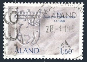 Finland-Aland 71, used. Michel 65. Autonomy Act, Jan 1. Arms of Aland. 1993.