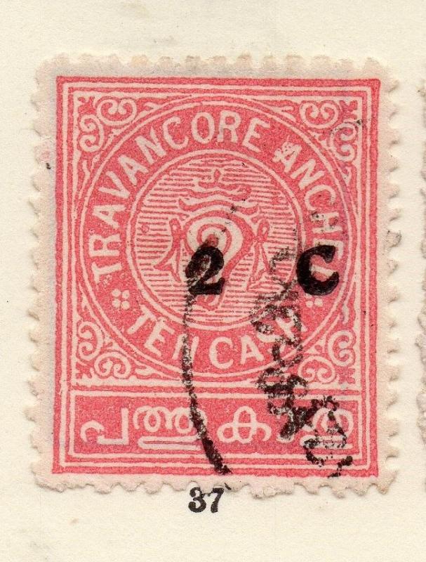 Travancore 1930s Early Issue Fine Used 2c. Surcharged 268210 