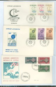 Cyprus 275/316 europa 1966, 1967, 1968 sets of 3 on 3 unaddressed, cachted covers