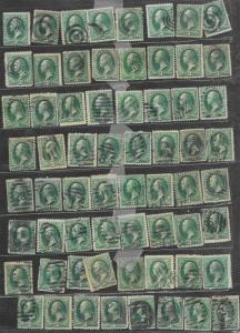 184 Used, 3c. Washington, 63 stamps, scv: $63,  FREE INSURED SHIPPING,