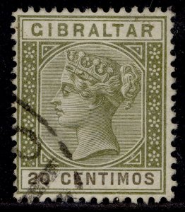 GIBRALTAR QV SG24, 20c olive-green & brown, FINE USED. Cat £25.