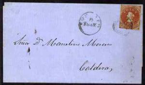 Chile 1861 (?) wrapper used to Caldera, date smudged