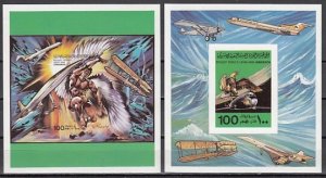 Libya, Scott cat. 774-775. Aviation Anniversary, 2 s/sheets. IMPERF. Cat. 55.00.