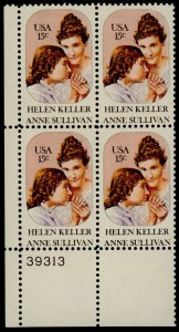 USA 1824 BL Plate Block MNH Helen Keller, Anne Sullivan