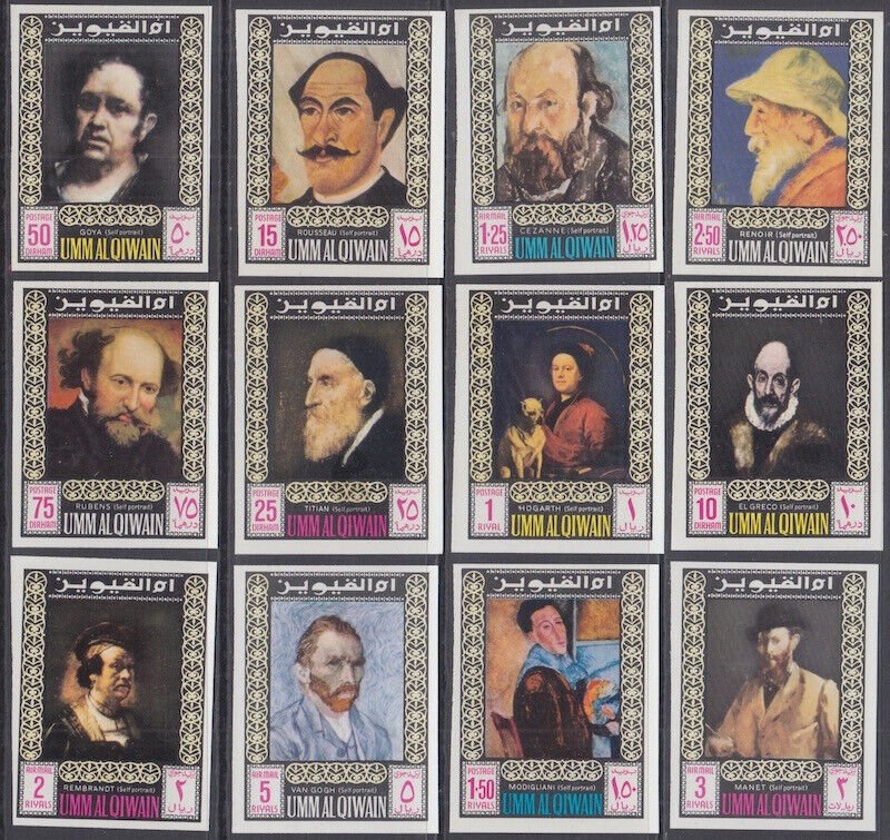 UMM AL QIWAIN Michel # M98-209 CPL MNH IMPERF SET of 12 -  FAMOUS ARTISTS