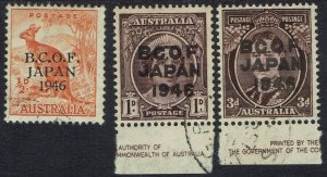 AUSTRALIA BCOF JAPAN OCCUPTATION 1946 OVERPRINTED ½D 1D AND 3D USED