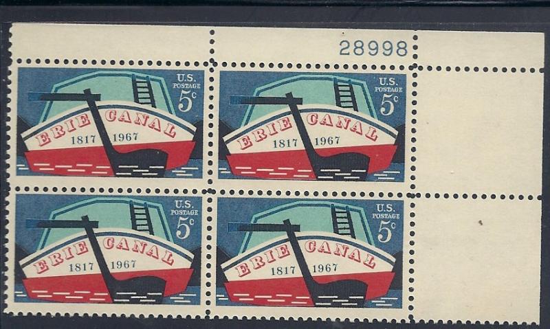 US #1325 5c Erie Canal Plate Block of 4 (MNH) CV $0.50