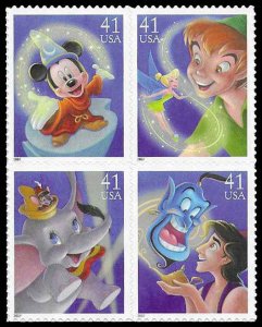 PCBstamps  US #4192/4195a Block $1.64(4x41c)Disney:Magic, MNH, (9)