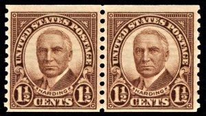 US 686 MNH VF 1-1/2 Cent Harding Coil Pair Perforated 10 Vertically
